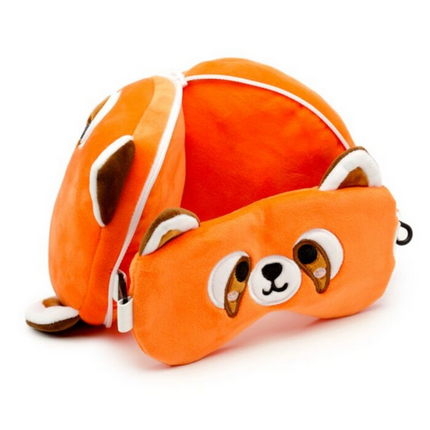 Relaxeazzz Red Panda Şeklinde Peluş Seyahat Yastığı ve Göz Maskesi