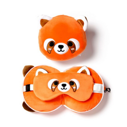 Relaxeazzz Red Panda Şeklinde Peluş Seyahat Yastığı ve Göz Maskesi