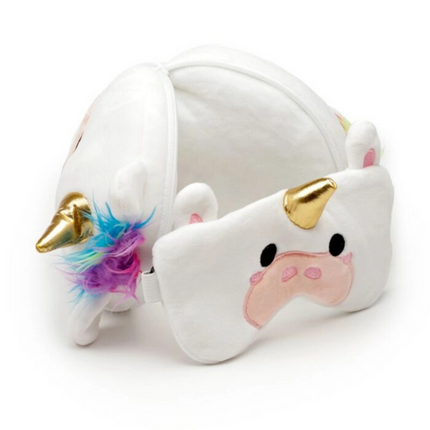 Relaxeazzz Unicorn Şeklinde Peluş Seyahat Yastığı ve Göz Maskesi