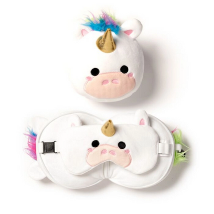 Relaxeazzz Unicorn Şeklinde Peluş Seyahat Yastığı ve Göz Maskesi