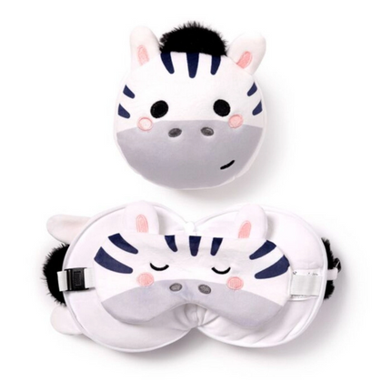 Relaxeazzz Zebra Şeklinde Peluş Seyahat Yastığı ve Göz Maskesi