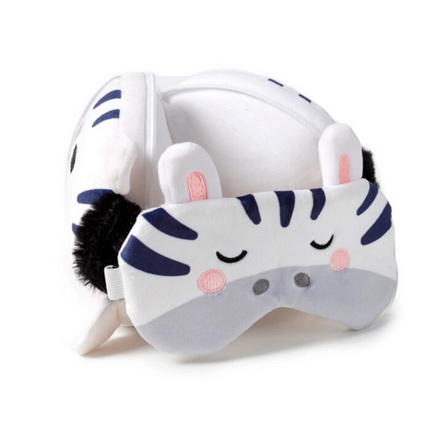 Relaxeazzz Zebra Şeklinde Peluş Seyahat Yastığı ve Göz Maskesi