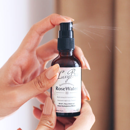 Luxy Bio Pure Rose Water Tonic Water Hydrating Revitalizing All Skin Types 1.70 fl.oz / 50 ml Spray Travel Size