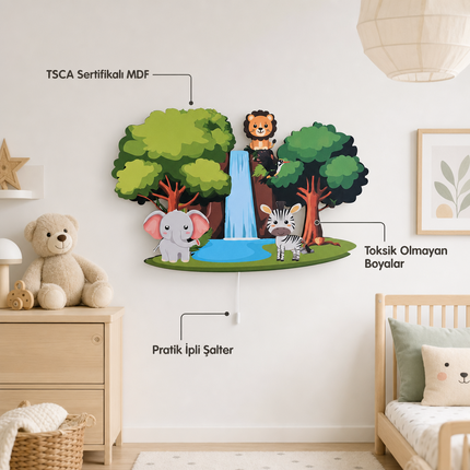 Safari Şelalesi Bebek ve Çocuk Odası LED Duvar Lambası