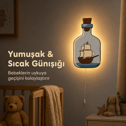 Şişedeki Gemi Bebek ve Çocuk Odası LED Duvar Lambası