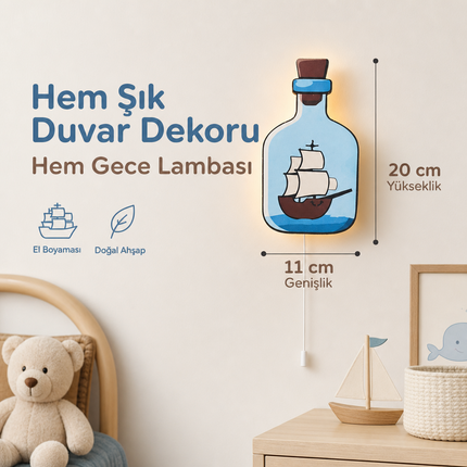 Şişedeki Gemi Bebek ve Çocuk Odası LED Duvar Lambası