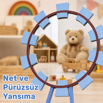 Değirmen Tasarımlı Çocuk Odası Dekoratif Duvar Aynası - Mavi, 25 × 42 cm