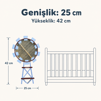 Kişiselleştirilebilir İsimli Ayna – Değirmen Figürlü Ahşap Duvar Süsü