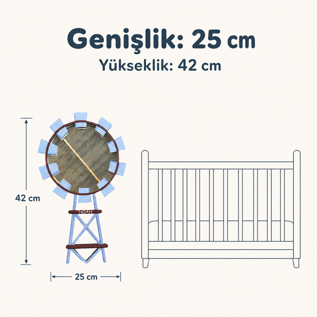 Kişiselleştirilebilir İsimli Ayna – Değirmen Figürlü Ahşap Duvar Süsü