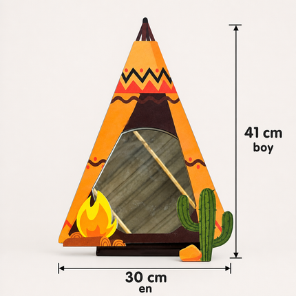 Tuiste Kaktüs Kampı Çadır Tasarımlı Çocuk Odası Dekoratif Duvar Aynası - 30 × 41 cm