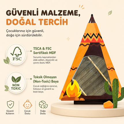 Tuiste Kaktüs Kampı Çadır Tasarımlı Çocuk Odası Dekoratif Duvar Aynası - 30 × 41 cm