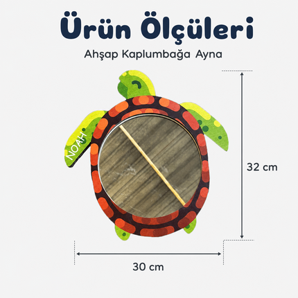 Kişiselleştirilebilir İsimli Ayna – Minik Kaplumbağa Figürlü Ahşap Duvar Süsü