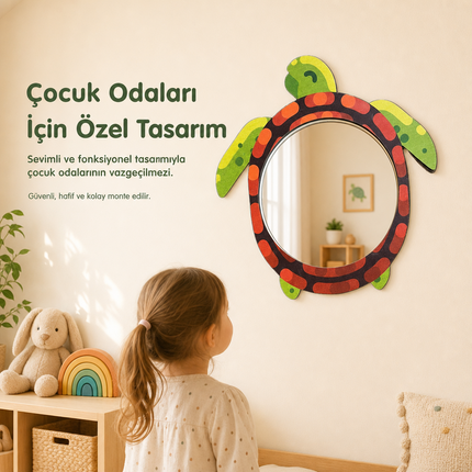Tuiste Minik Kaplumbağa Tasarımlı Çocuk Odası Dekoratif Duvar Aynası – 27 × 36 cm