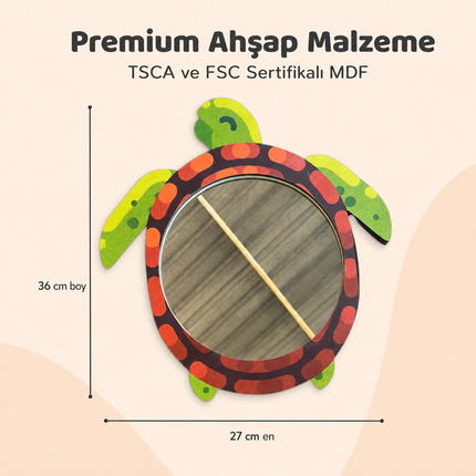 Tuiste Minik Kaplumbağa Tasarımlı Çocuk Odası Dekoratif Duvar Aynası – 27 × 36 cm