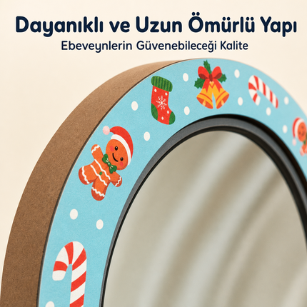 Noel Masalı Yılbaşı Temalı Çocuk Odası Dekoratif Duvar Aynası - 28 × 23 cm