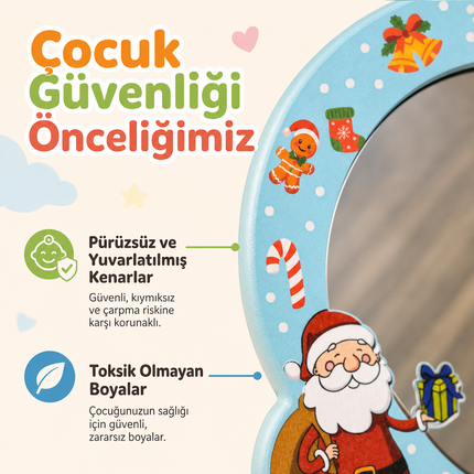 Noel Masalı Yılbaşı Temalı Çocuk Odası Dekoratif Duvar Aynası - 28 × 23 cm