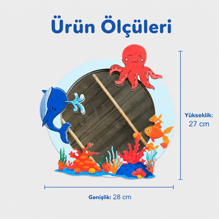 Okyanus Dostları Tasarımlı Çocuk Odası Dekoratif Duvar Aynası – 28 × 27 cm