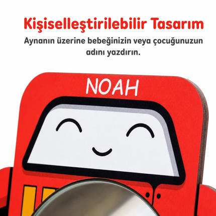 Kişiselleştirilebilir İsimli Ayna – Robot Macerası Figürlü Ahşap Duvar Süsü