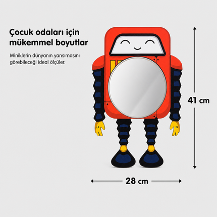 Robot Macerası Tasarımlı Çocuk Odası Dekoratif Duvar Aynası – 28 × 41 cm