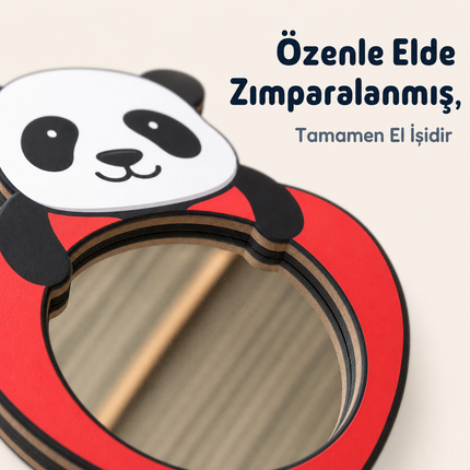 Sevgi Pandası Kalp Tasarımlı Çocuk Odası Dekoratif Duvar Aynası - 27 × 36 cm